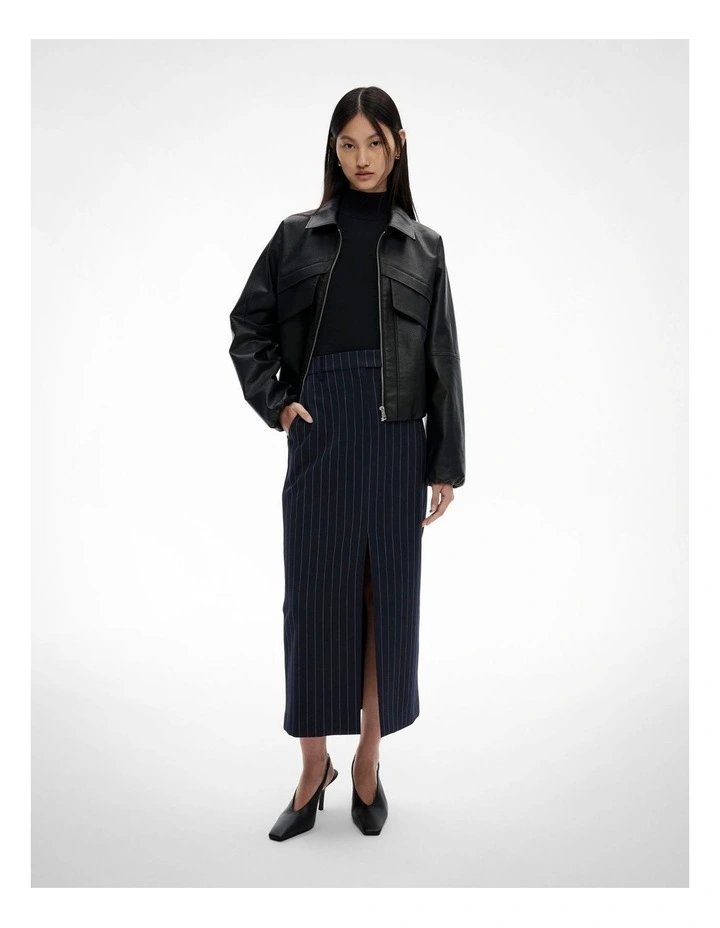 Tailored Midi Skirt in Navy Pinstripe image 4