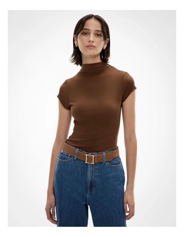 Hi Neck Cap Sleeve Tee in Walnut image 1