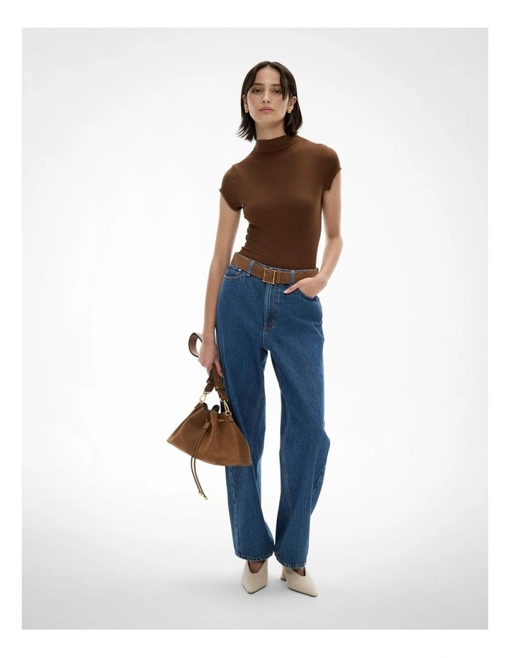 Hi Neck Cap Sleeve Tee in Walnut image 2