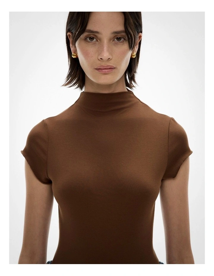 Hi Neck Cap Sleeve Tee in Walnut image 3