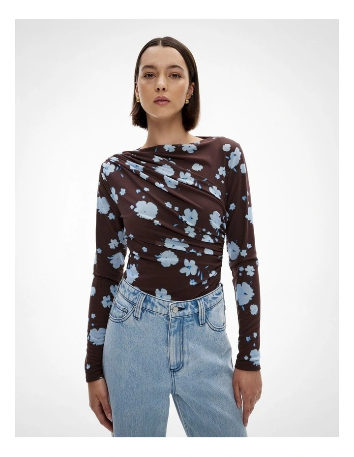Mesh Drape Longsleeve Top in Dark Blossom image 1