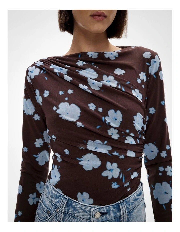 Mesh Drape Longsleeve Top in Dark Blossom image 3