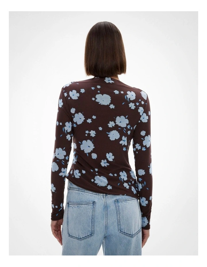 Mesh Drape Longsleeve Top in Dark Blossom image 4