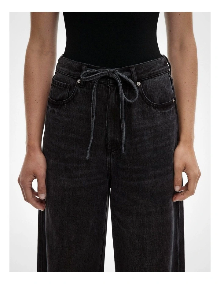 Drawcord Denim Jean in Washed Black image 3