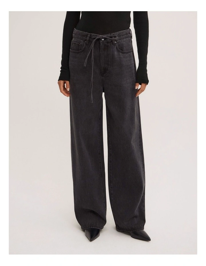 Drawcord Denim Jean in Washed Black image 5