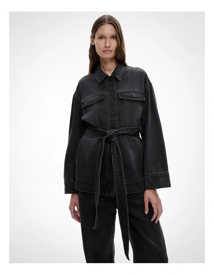 Tie Denim Shirt in Washed Black image 1