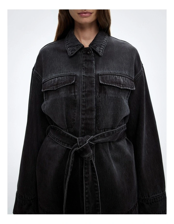Tie Denim Shirt in Washed Black image 3