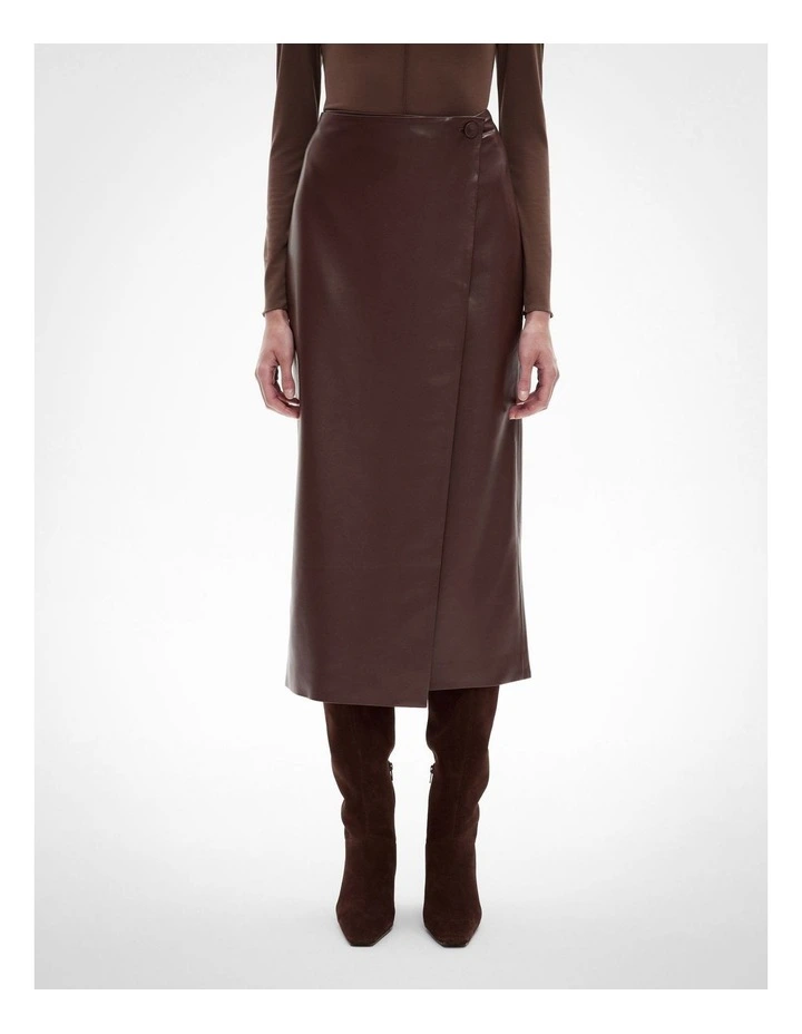 Button Wrap Midi Skirt in Mocha image 1