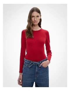 Crew Rib Long Sleeve Top in True Red