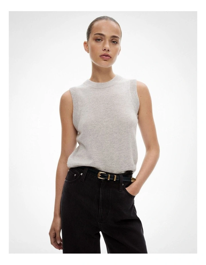 Cashmere Knit Vest in Light Grey Marle image 1