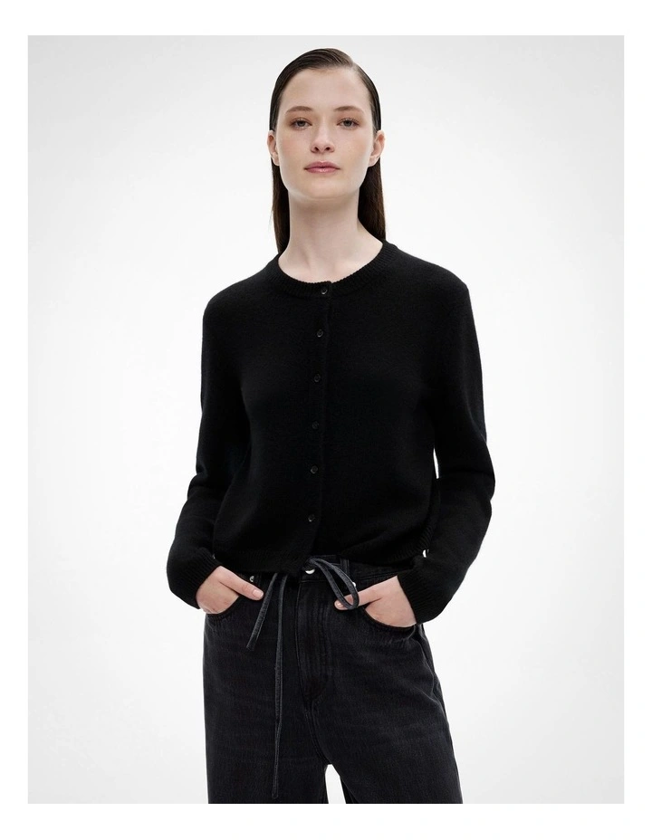 Cashmere Crop Cardigan in Black image 1