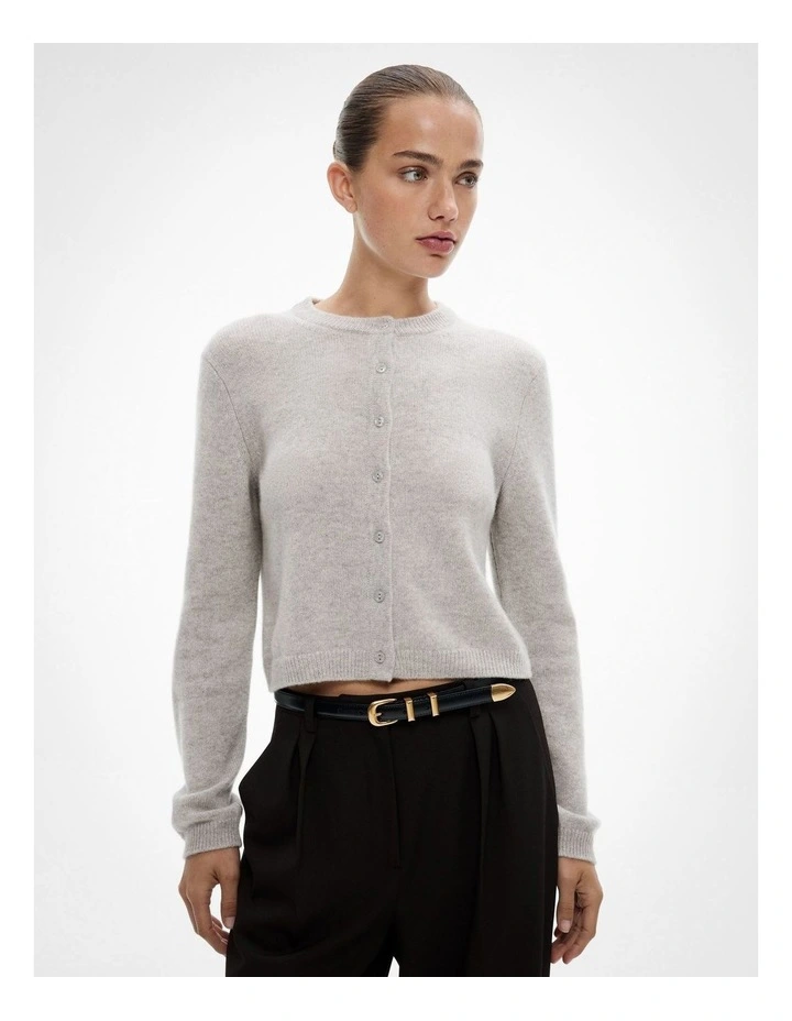 Cashmere Crop Cardigan in Light Grey Marle image 1