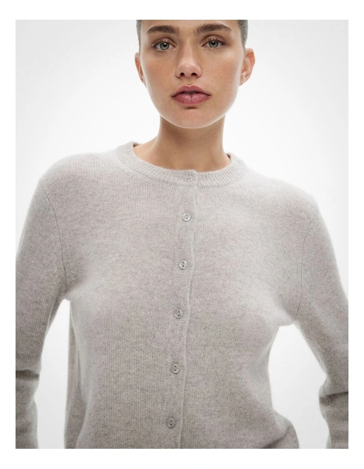 Cashmere Crop Cardigan in Light Grey Marle image 3