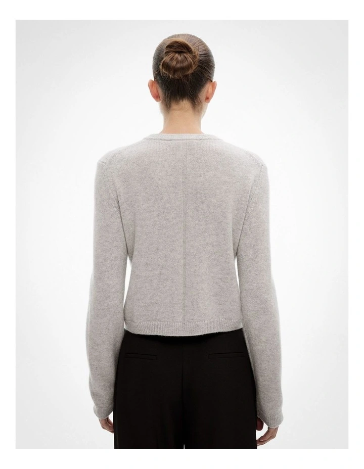 Cashmere Crop Cardigan in Light Grey Marle image 5