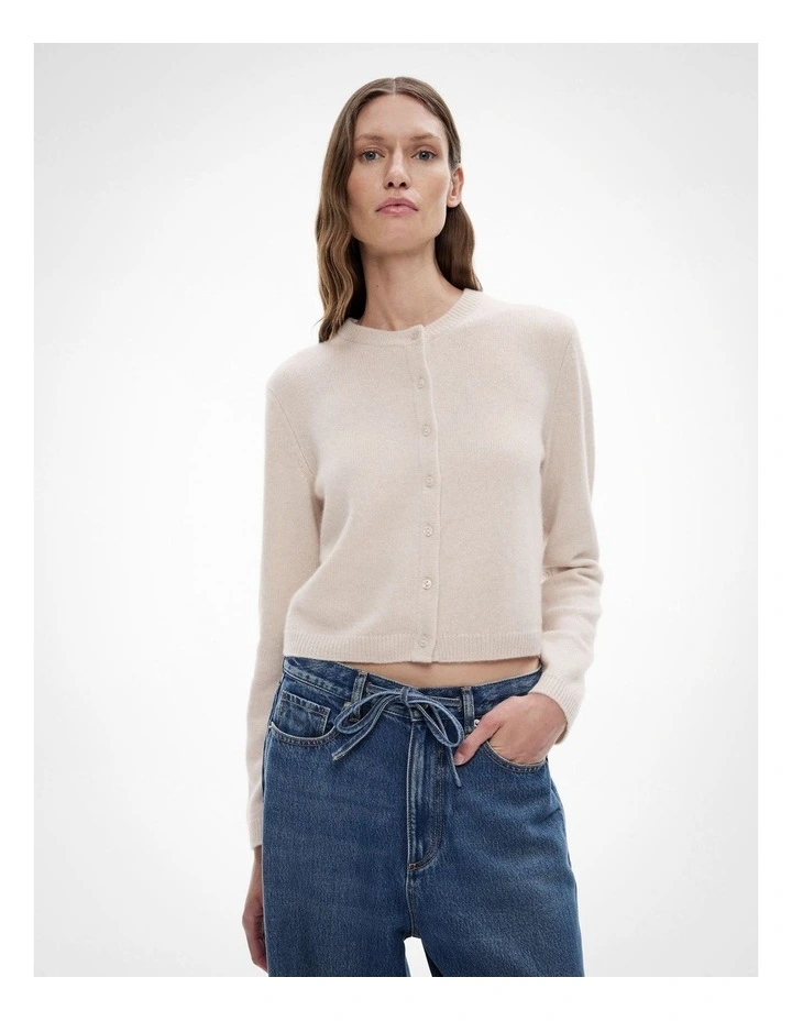 Cashmere Crop Cardigan in Oat Marle image 1
