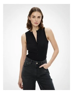 Button Longline Tank in Black