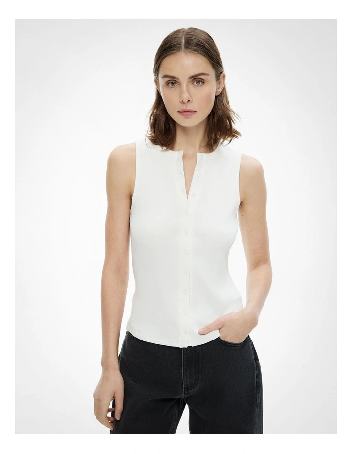 Button Longline Tank in Fresh White image 1