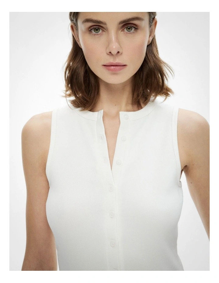 Button Longline Tank in Fresh White image 3