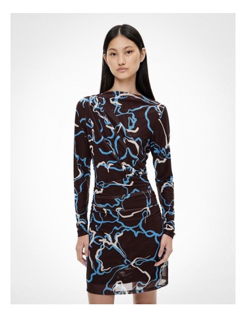 Panel Detail Mesh Dress in Espresso Print