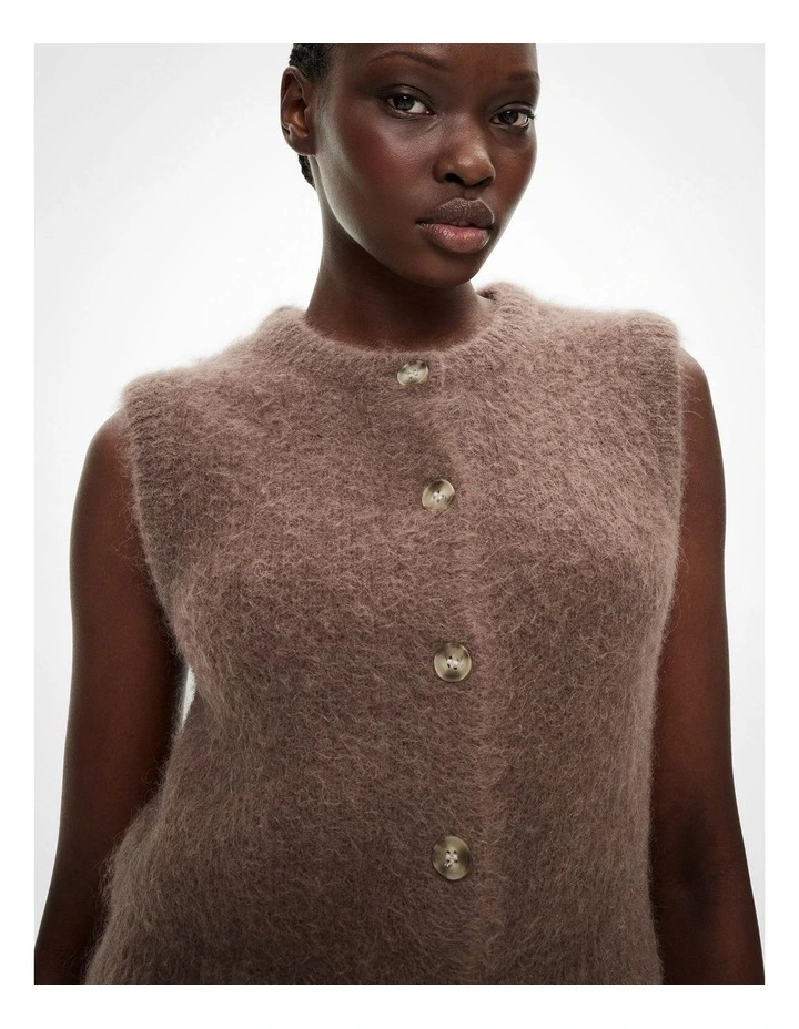 Fluffy Crew Knit Vest in Espresso image 3