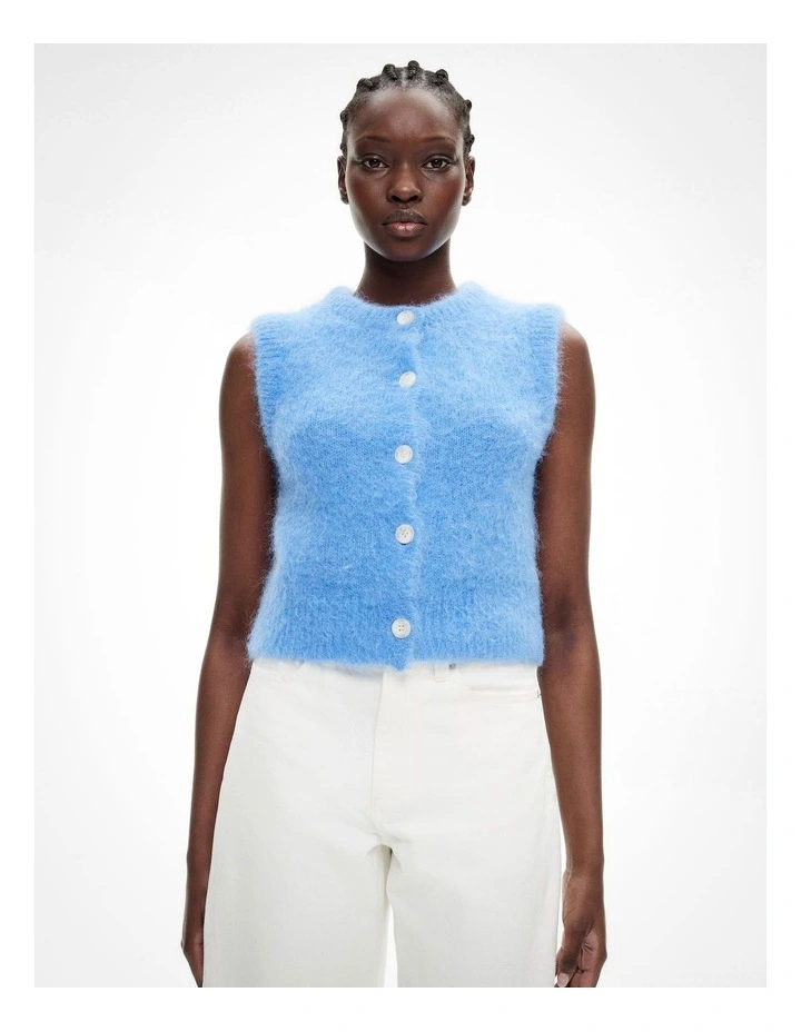 Fluffy Crew Knit Vest in Fresh Blue image 1