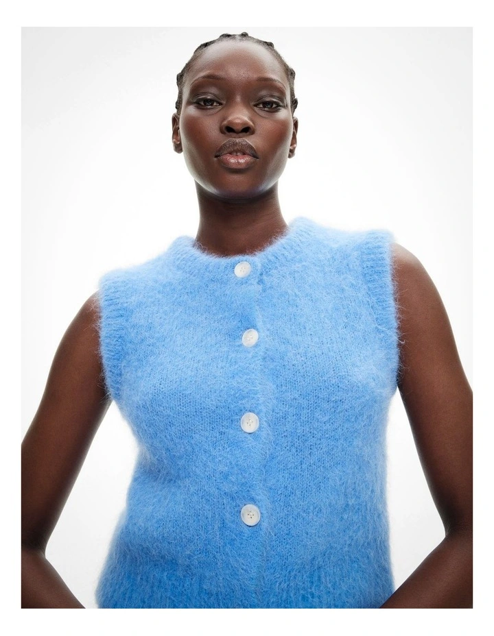 Fluffy Crew Knit Vest in Fresh Blue image 3