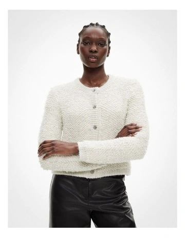Textured Button Cardigan in Soft Silver Marle