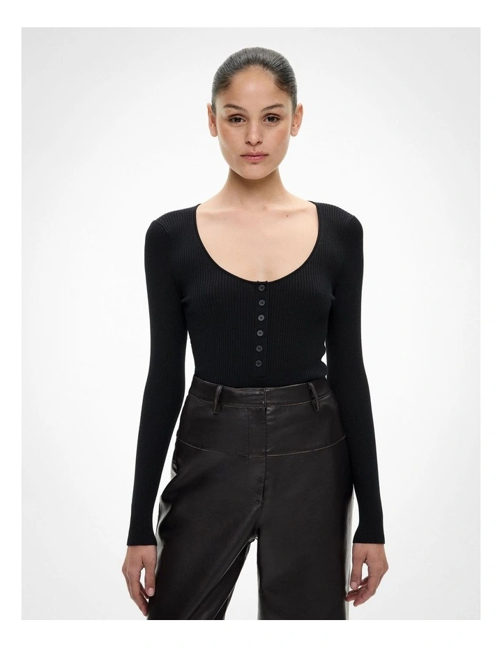 Scoop Henley Knit in Black image 1