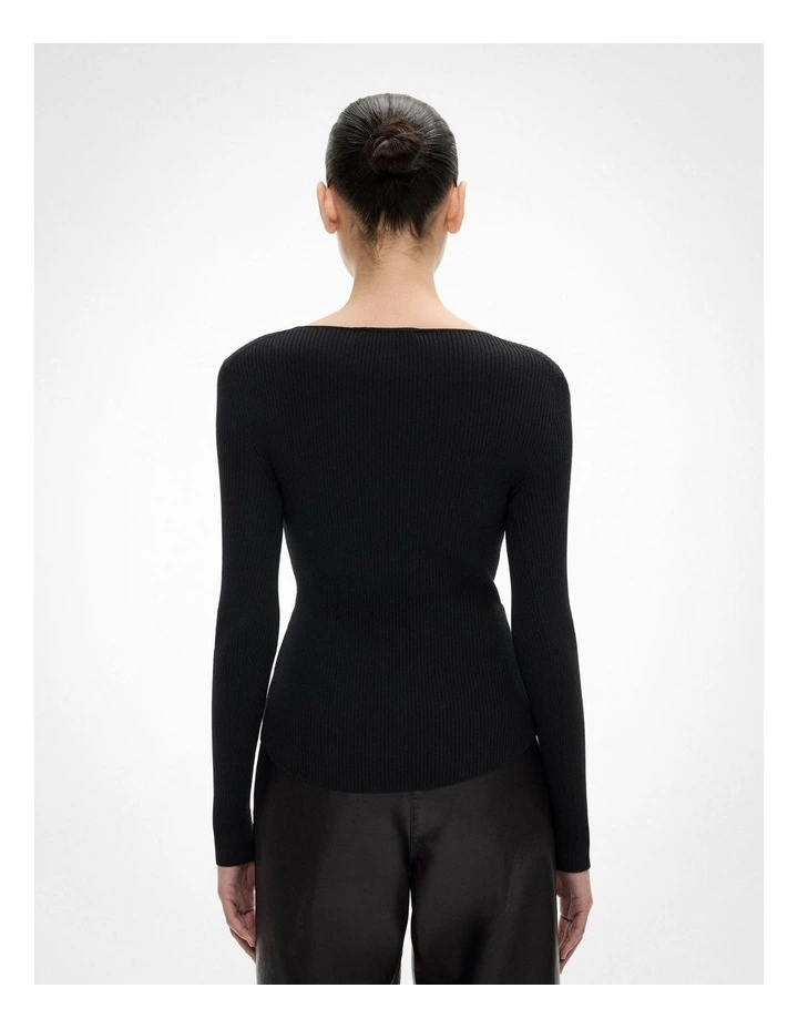 Scoop Henley Knit in Black image 5