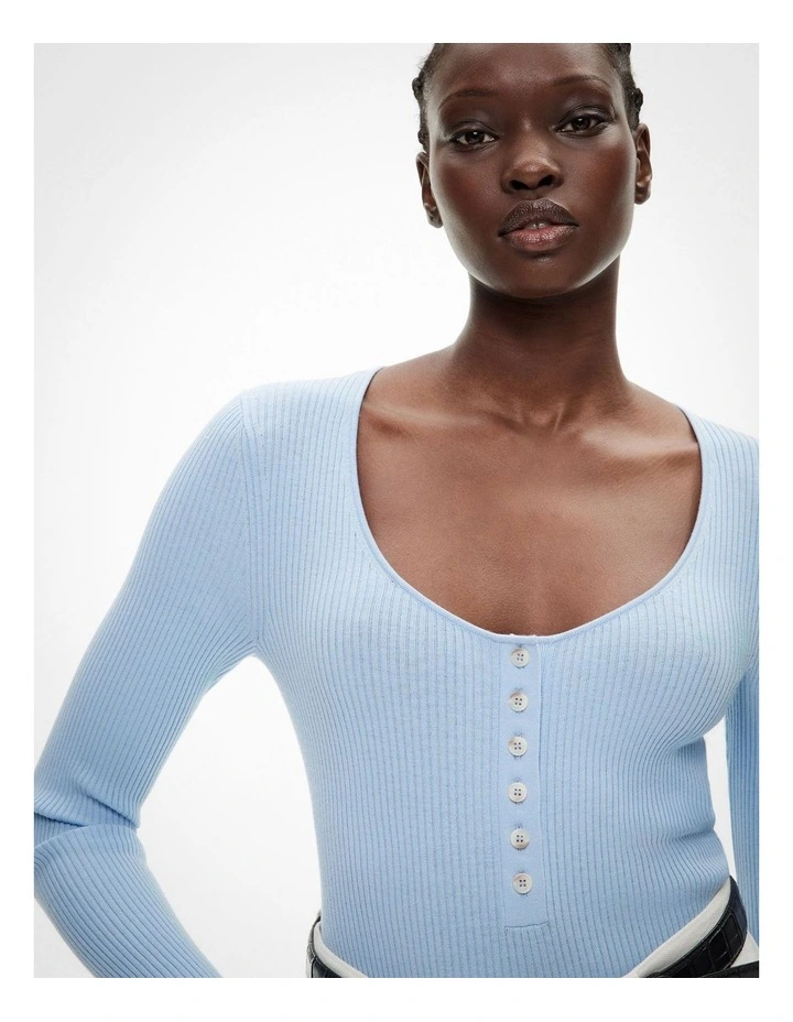 Scoop Henley Knit in Sky image 3
