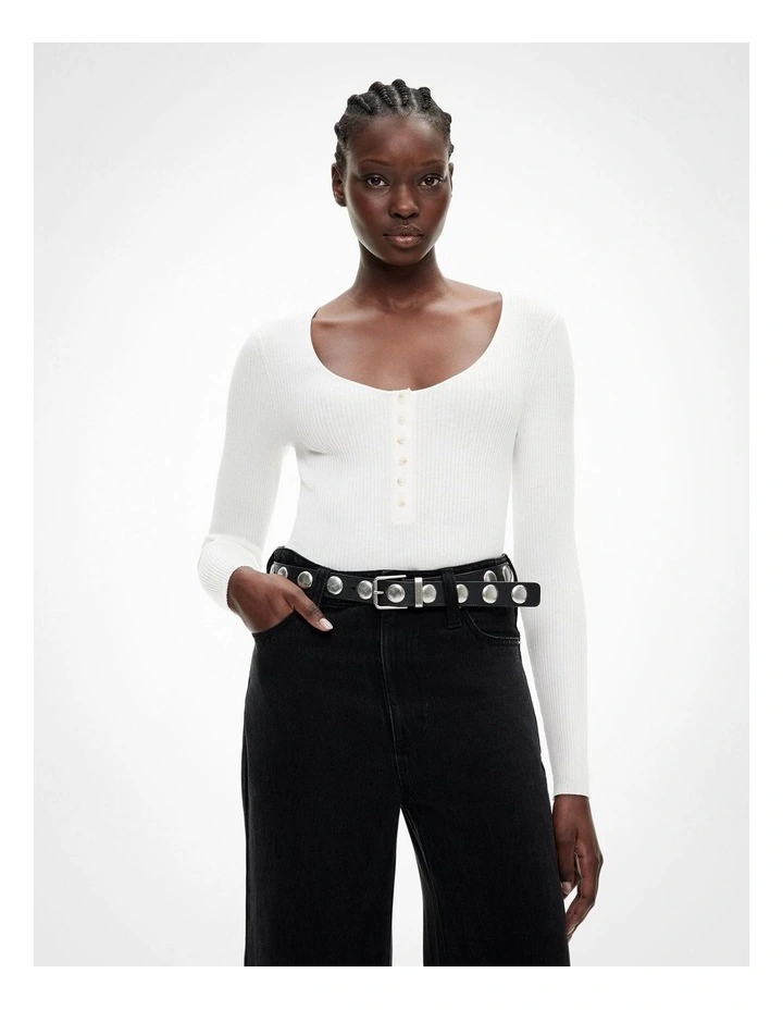 Scoop Henley Knit in Fresh White image 1
