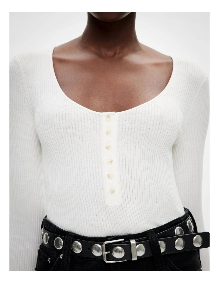 Scoop Henley Knit in Fresh White image 3