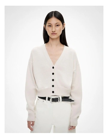 Button V Neck Cardigan in Ivory