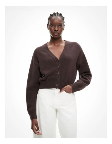 Button V Neck Cardigan in Espresso