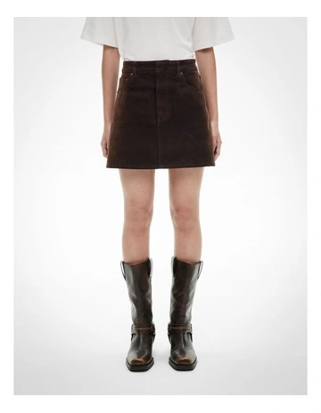 Flocked Denim Skirt in Espresso