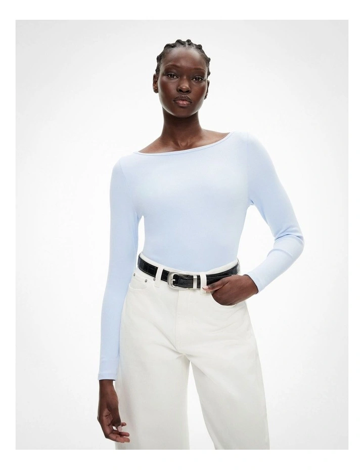 Rib Boat Neck Top in Sky image 1