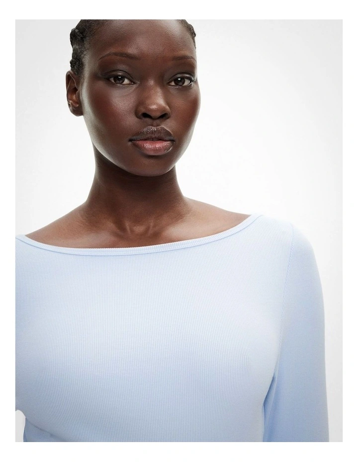 Rib Boat Neck Top in Sky image 3