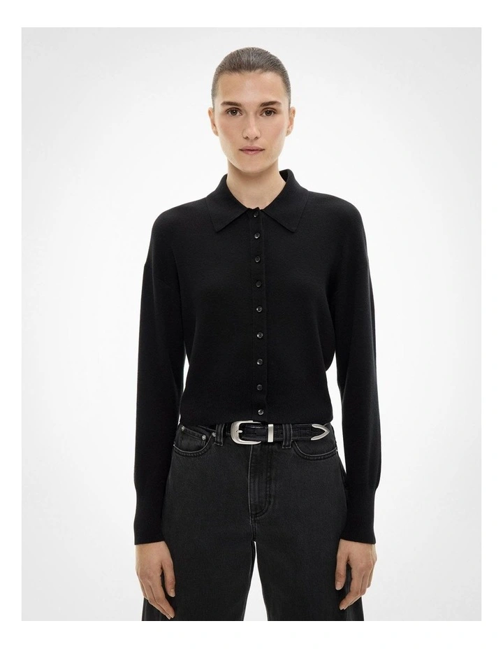 Collar Fine Cardigan in Black image 1