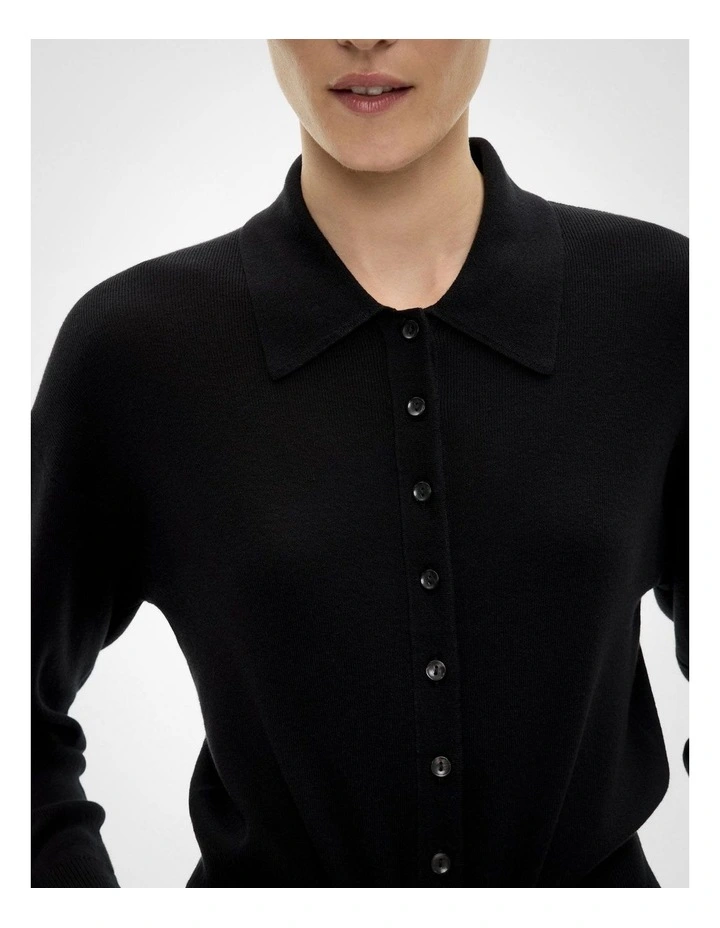 Collar Fine Cardigan in Black image 3