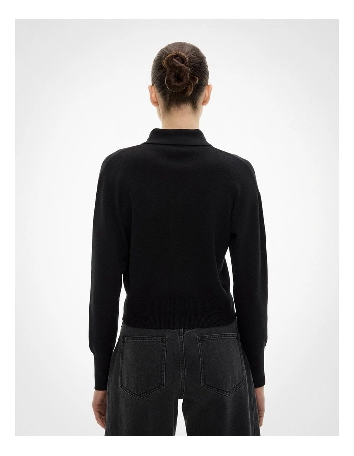 Collar Fine Cardigan in Black image 5