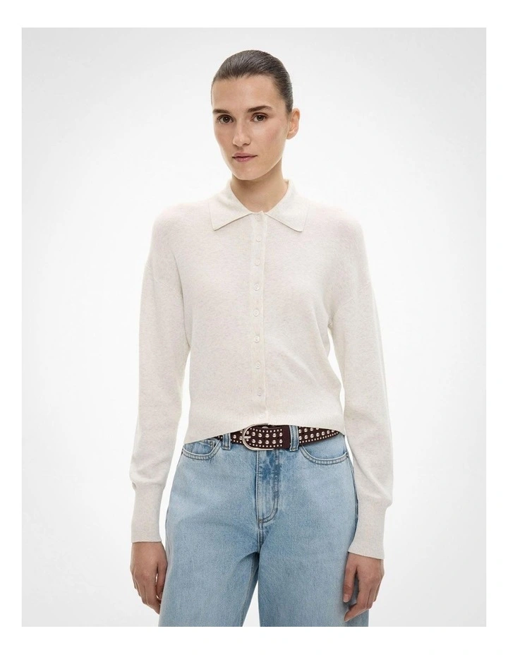 Collar Fine Cardigan in Soft Silver Marle image 1