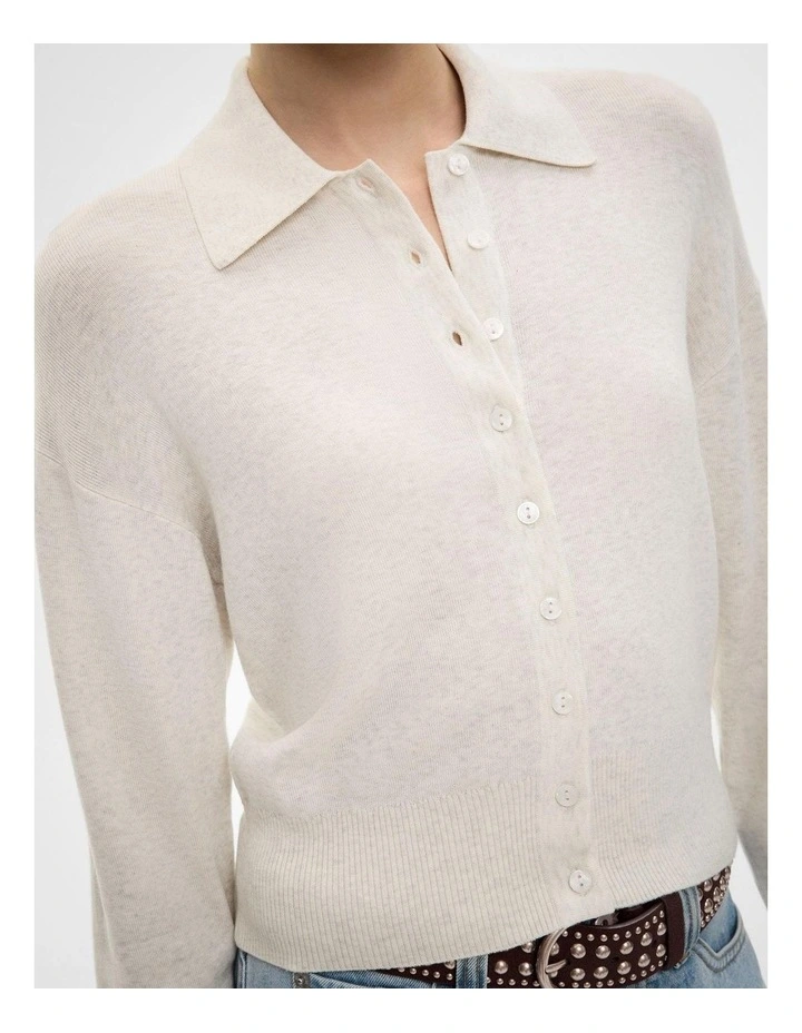 Collar Fine Cardigan in Soft Silver Marle image 3
