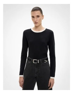 Contrast Trim Knit Jumper in Black