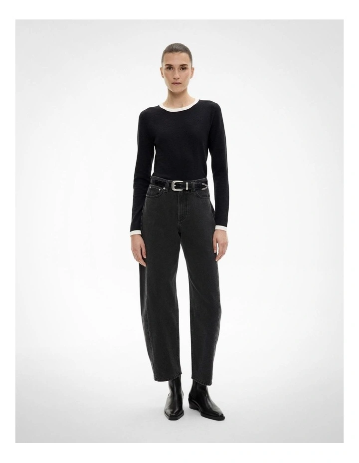 Contrast Trim Knit Jumper in Black image 2