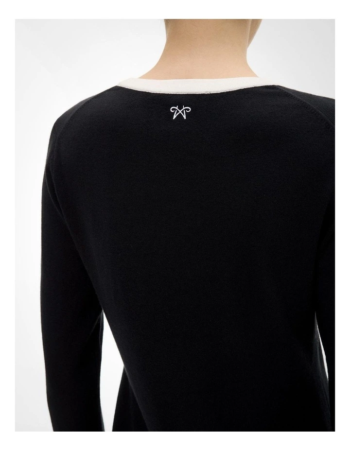 Contrast Trim Knit Jumper in Black image 3