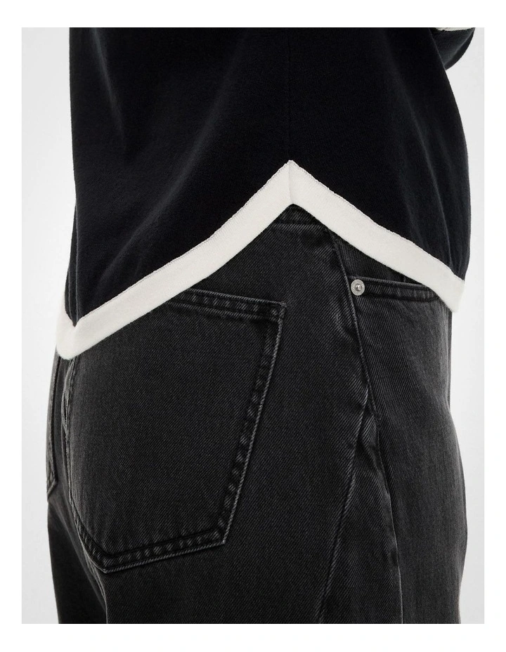 Contrast Trim Knit Jumper in Black image 4