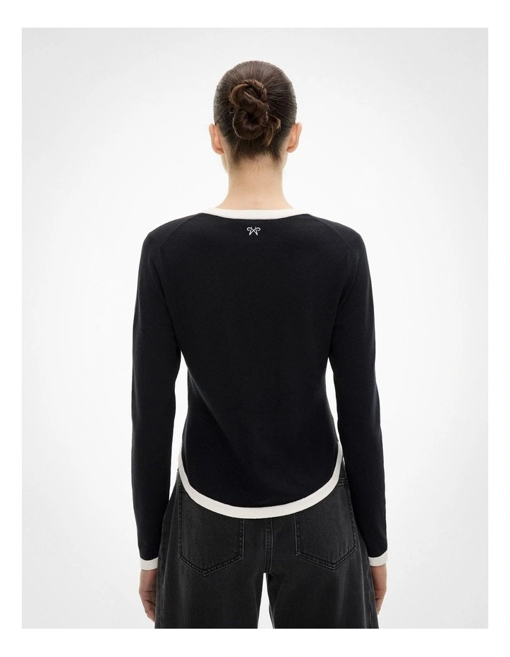 Contrast Trim Knit Jumper in Black image 5