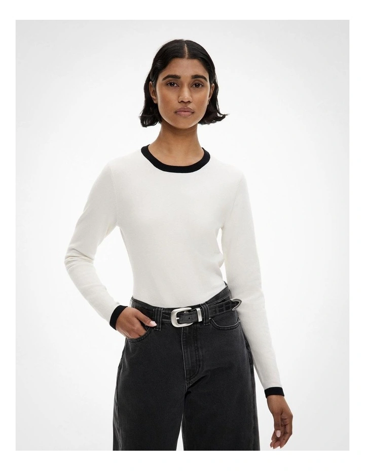 Contrast Trim Knit Jumper in Chalk image 1