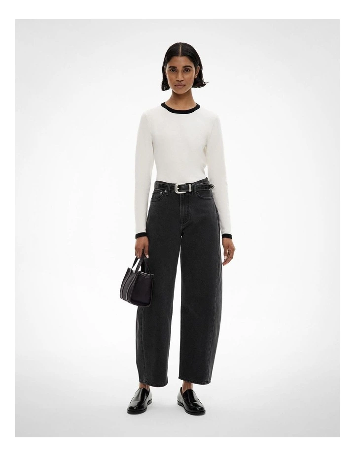 Contrast Trim Knit Jumper in Chalk image 2