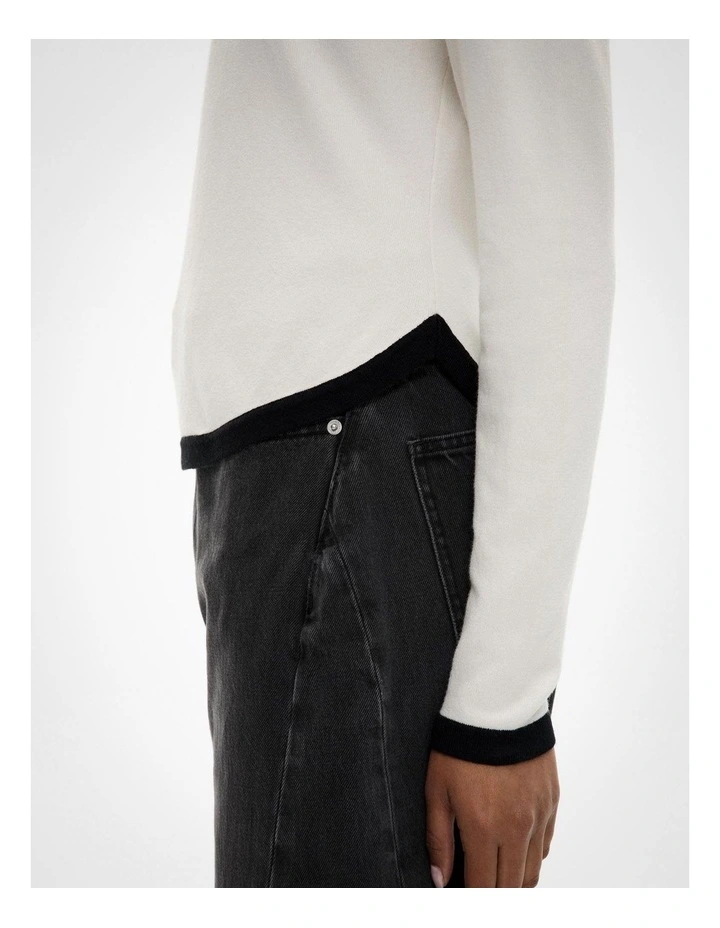 Contrast Trim Knit Jumper in Chalk image 3